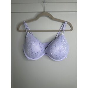 Victoria's Secret 36DDD Lilac Floral Lace/Mesh Plunge Push Up Bra Full Coverage